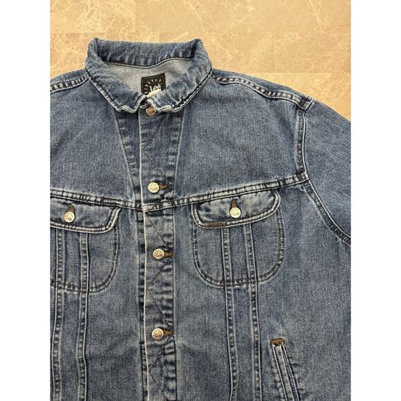 Vintage Lee Jean Jacket Men Size XL Blue Denim Riveted Light Wash USA Grunge - Picture 6 of 13